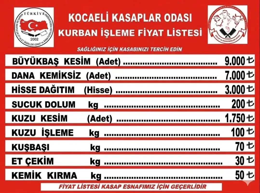 Kocaeli'de kurban kesim ve çekim fiyatları belli oldu!