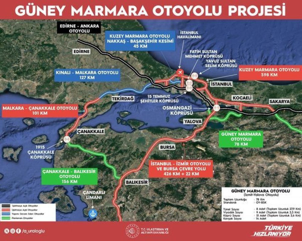 Güney Marmara Otoyolu için önemli açıklama,  Yalova, Gölcük, İzmit Otoyolu’nun detayları…