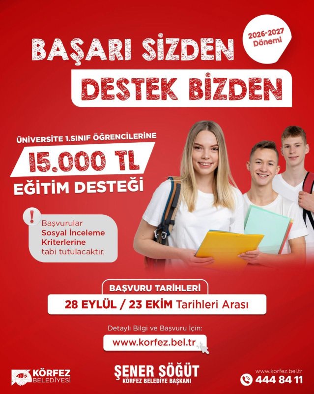 Körfez Belediyesi’nden 15 bin TL eğitim desteği