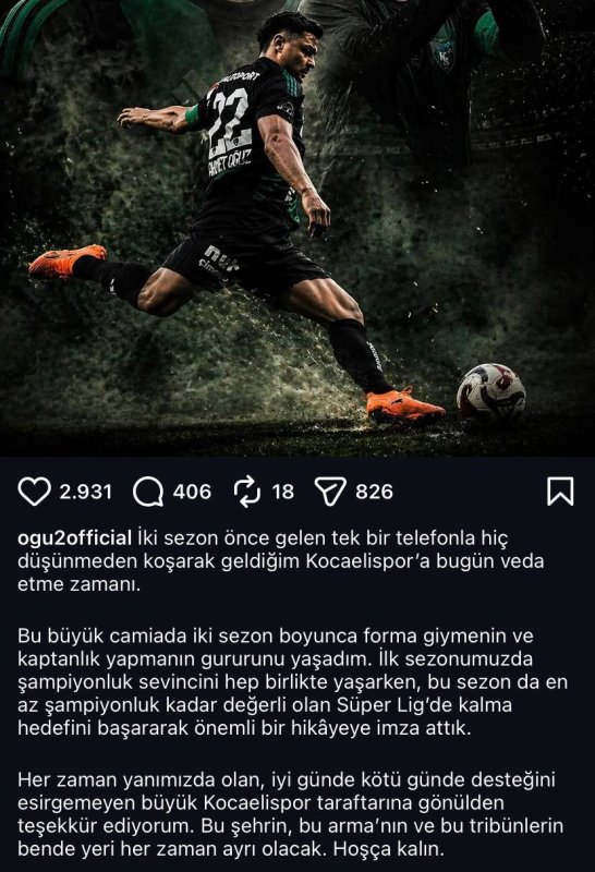 Kaptan Ahmet Oğuz Kocaelispor’a Veda Etti